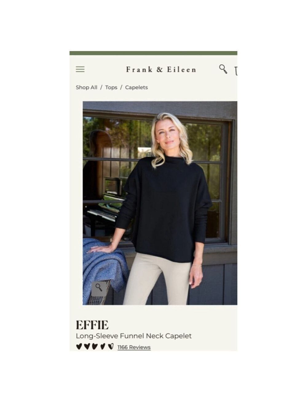New Frank & Eileen Black Effie Long-Sleeve Funnel Neck Triple Fleece Capelet M